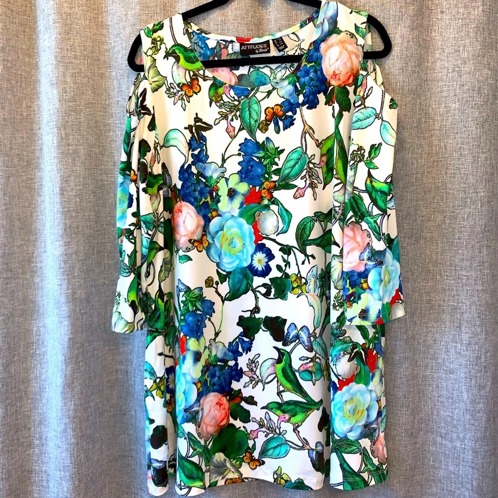 Women's 1x Attitudes by Renee Cold Shoulder Floral tunic Tunic